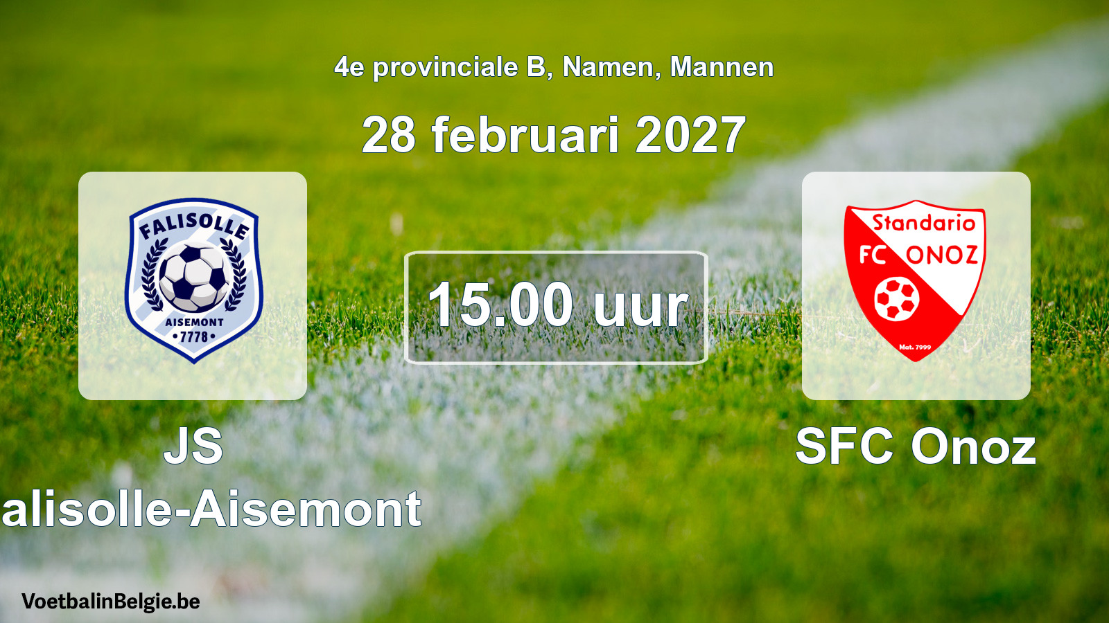 Geplande wedstrijd mannenvoetbal: JS Falisolle-Aisemont - SFC Onoz (28 februari 2027)