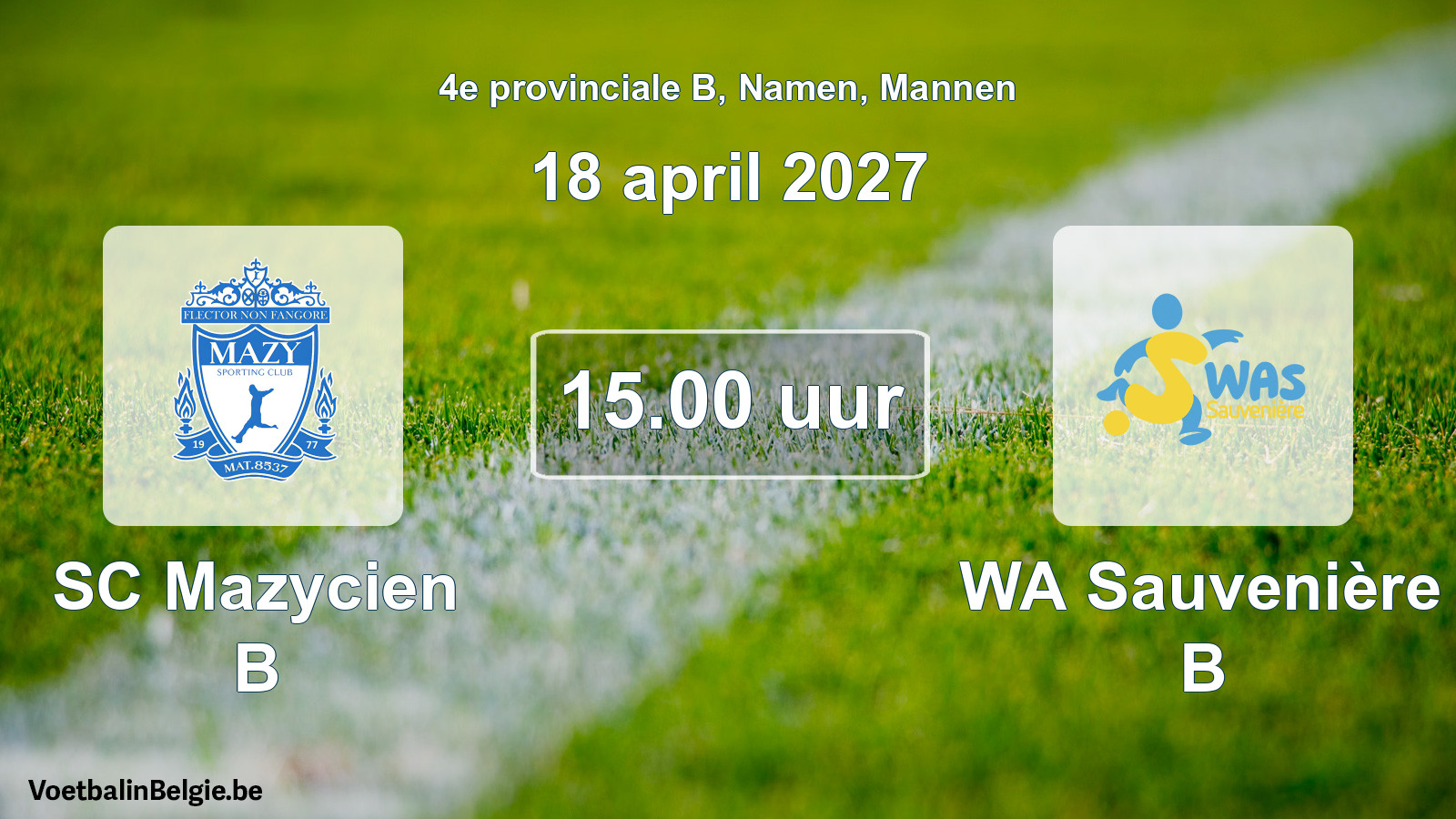 Geplande wedstrijd mannenvoetbal: SC Mazycien B - WA Sauvenière B (18 april 2027)