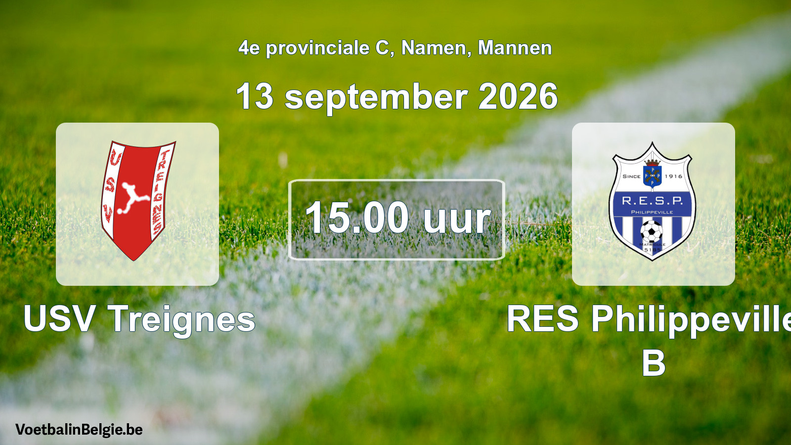 Geplande wedstrijd mannenvoetbal: USV Treignes - RES Philippeville B (13 september 2026)