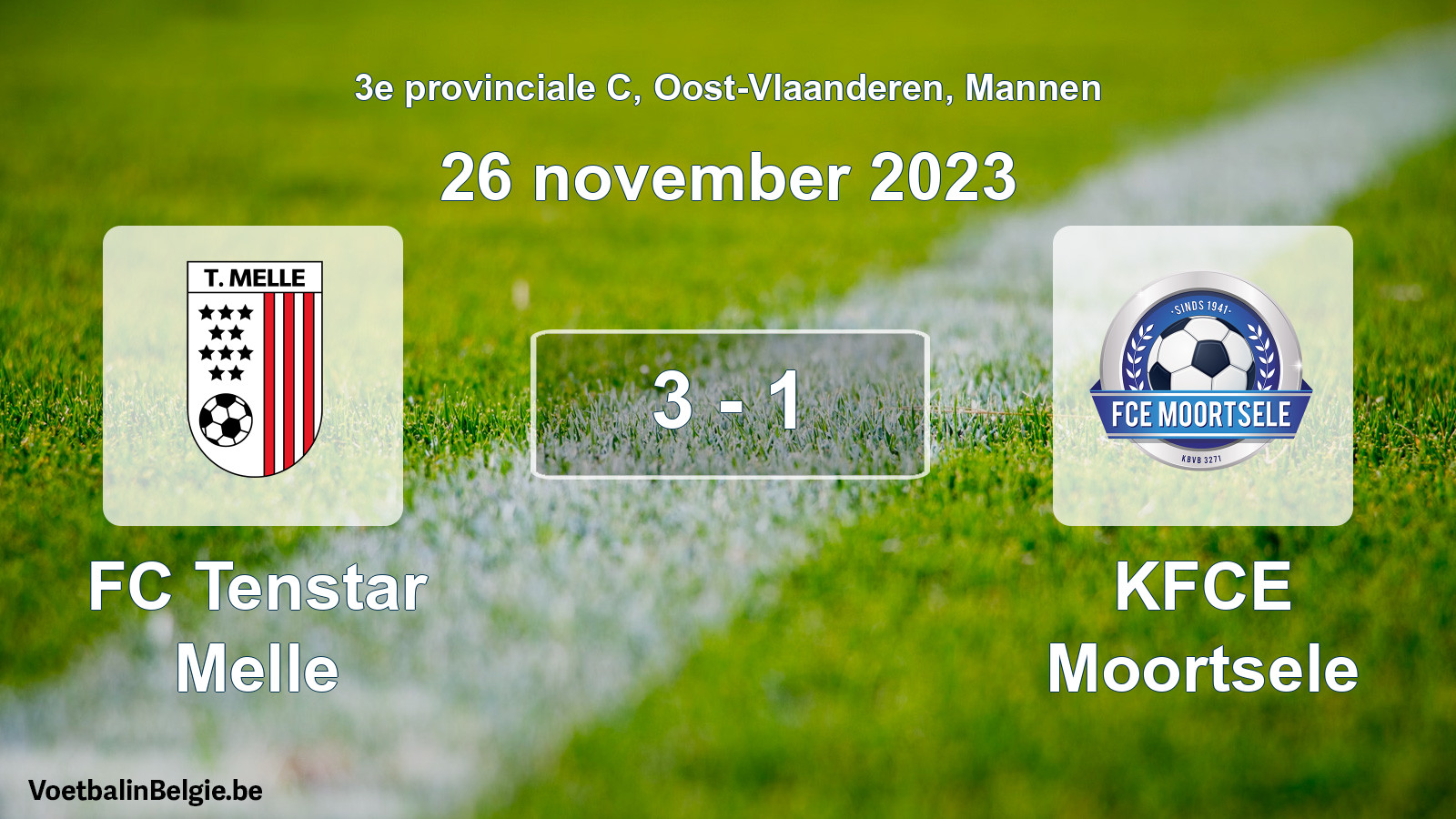Gespeelde wedstrijd mannenvoetbal: FC Tenstar Melle - KFCE Moortsele 3 - 1 (26 november 2023)