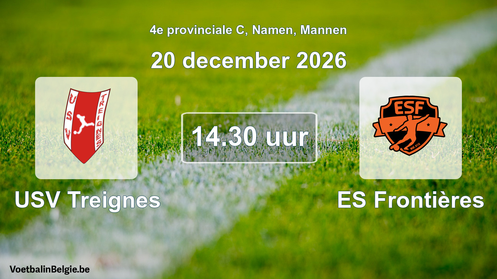 Geplande wedstrijd mannenvoetbal: USV Treignes - ES Frontières (20 december 2026)