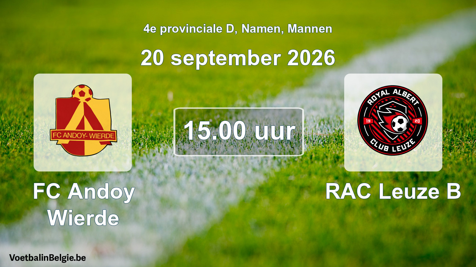 Geplande wedstrijd mannenvoetbal: FC Andoy Wierde - RAC Leuze B (20 september 2026)