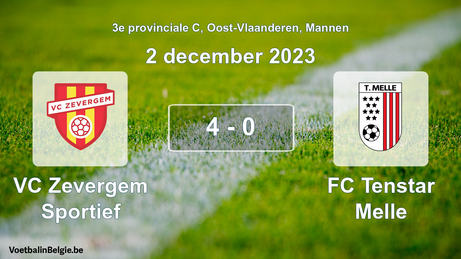 Gespeelde wedstrijd mannenvoetbal: VC Zevergem Sportief - FC Tenstar Melle 4 - 0 (2 december 2023)