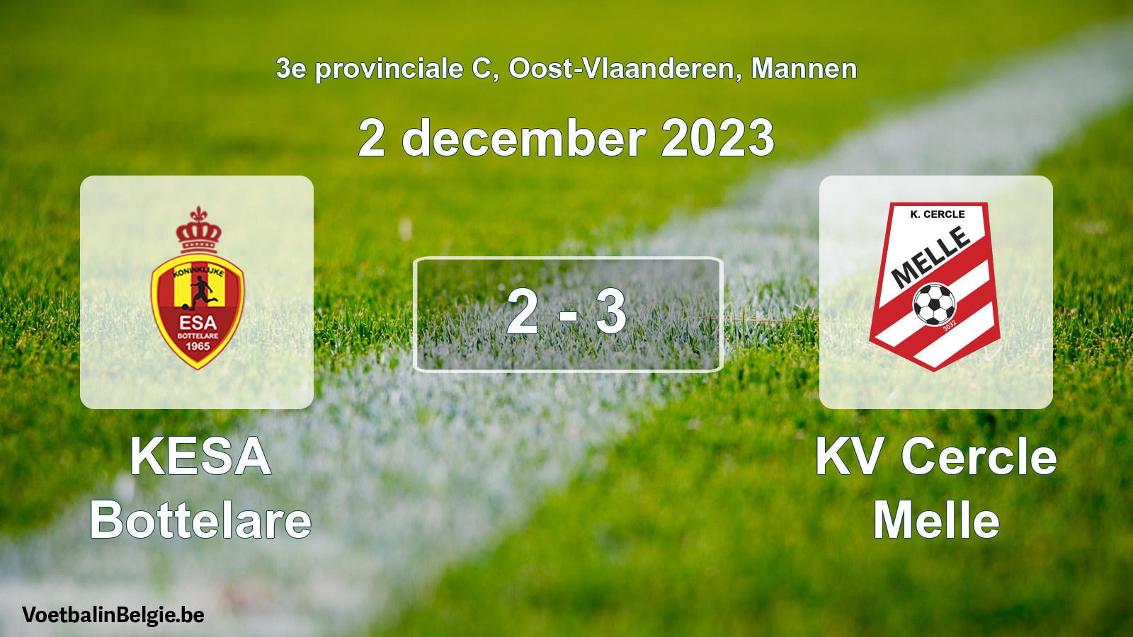 Gespeelde wedstrijd mannenvoetbal: KESA Bottelare - KV Cercle Melle 2 - 3 (2 december 2023)