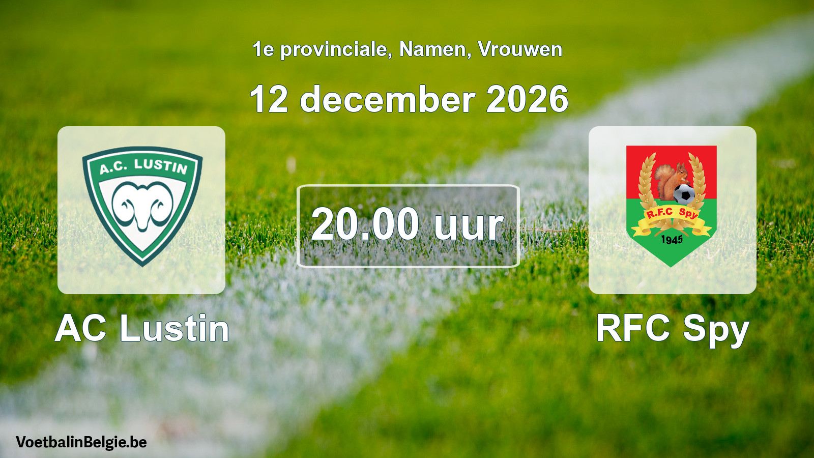 Geplande wedstrijd vrouwenvoetbal: AC Lustin - RFC Spy (12 december 2026)