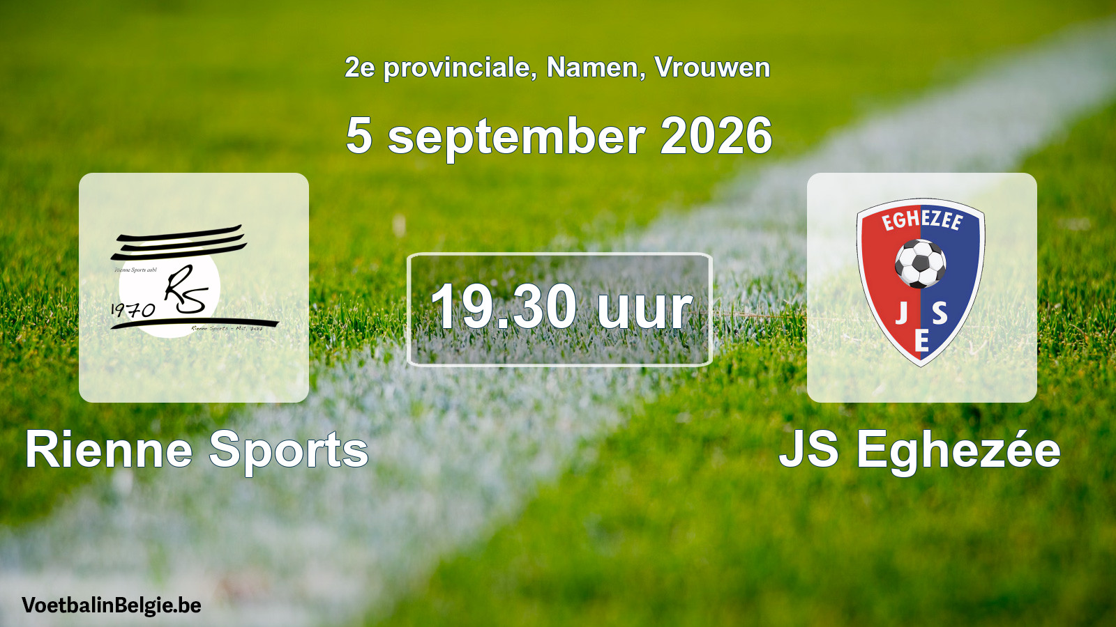 Geplande wedstrijd vrouwenvoetbal: Rienne Sports - JS Eghezée (5 september 2026)