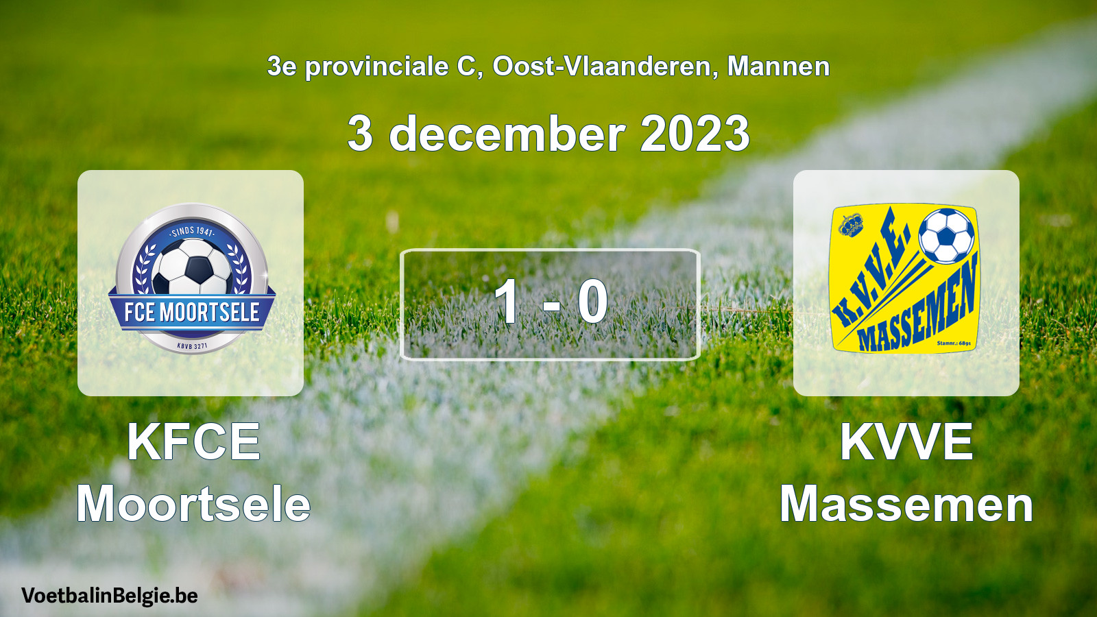 Gespeelde wedstrijd mannenvoetbal: KFCE Moortsele - KVVE Massemen 1 - 0 (3 december 2023)