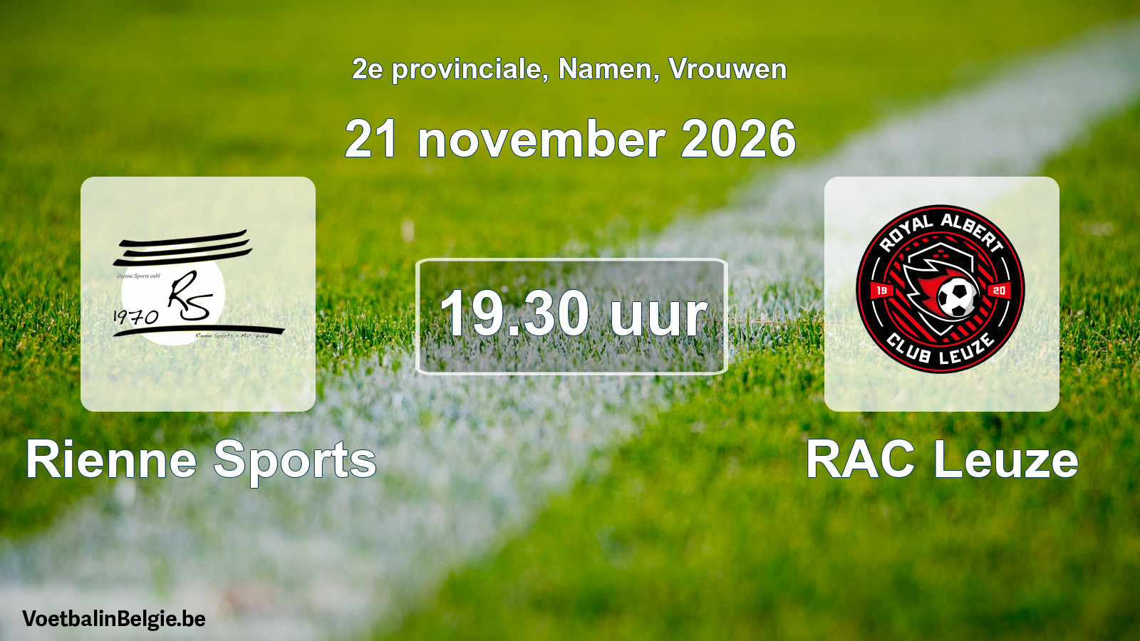 Geplande wedstrijd vrouwenvoetbal: Rienne Sports - RAC Leuze (21 november 2026)
