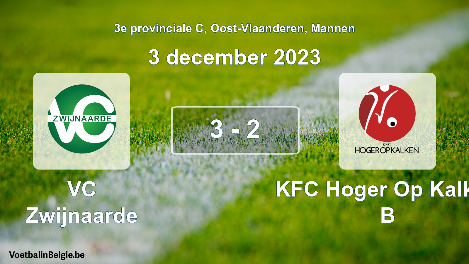 Gespeelde wedstrijd mannenvoetbal: VC Zwijnaarde - KFC Hoger Op Kalken B 3 - 2 (3 december 2023)