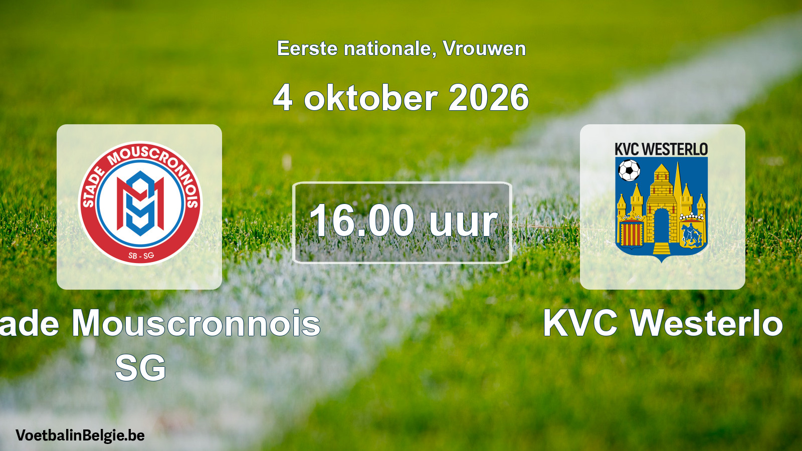 Scheduled match women football: Stade Mouscronnois SG - KVC Westerlo (4 October 2026)