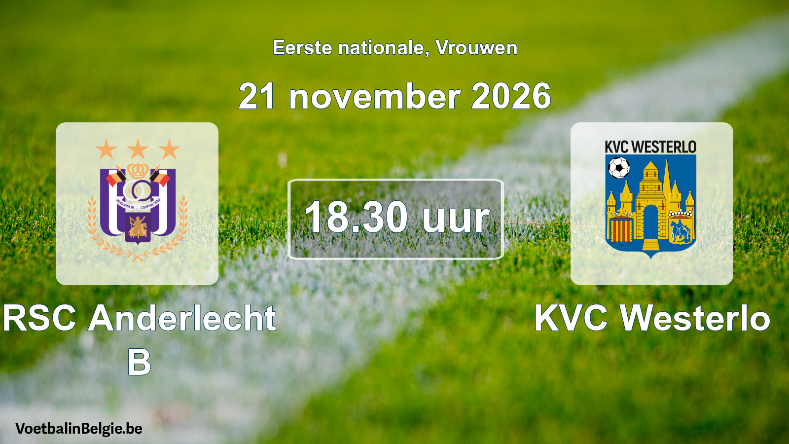 Scheduled match women football: RSC Anderlecht B - KVC Westerlo (21 November 2026)