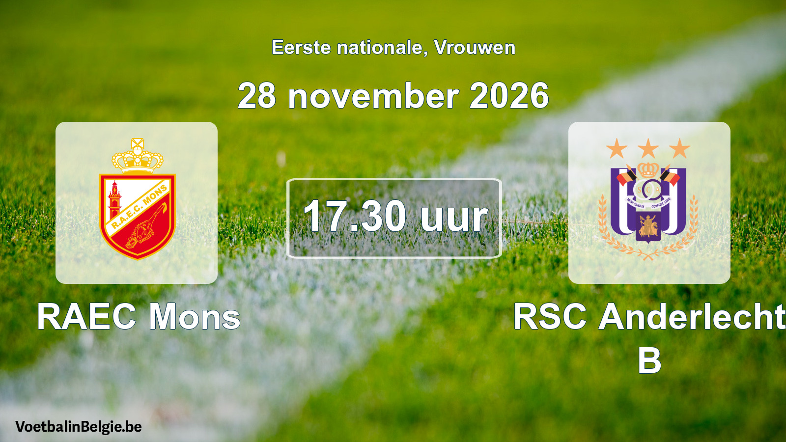 Match prévu football femmes: RAEC Mons - RSC Anderlecht B (28 novembre 2026)