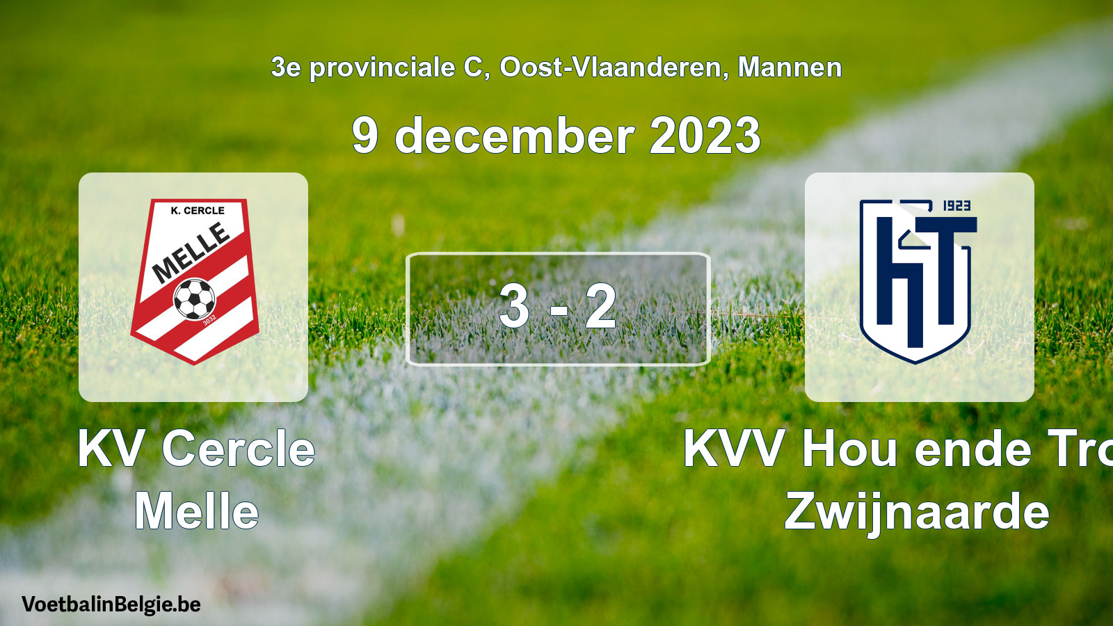 Gespeelde wedstrijd mannenvoetbal: KV Cercle Melle - KVV Hou ende Trou Zwijnaarde 3 - 2 (9 december 2023)