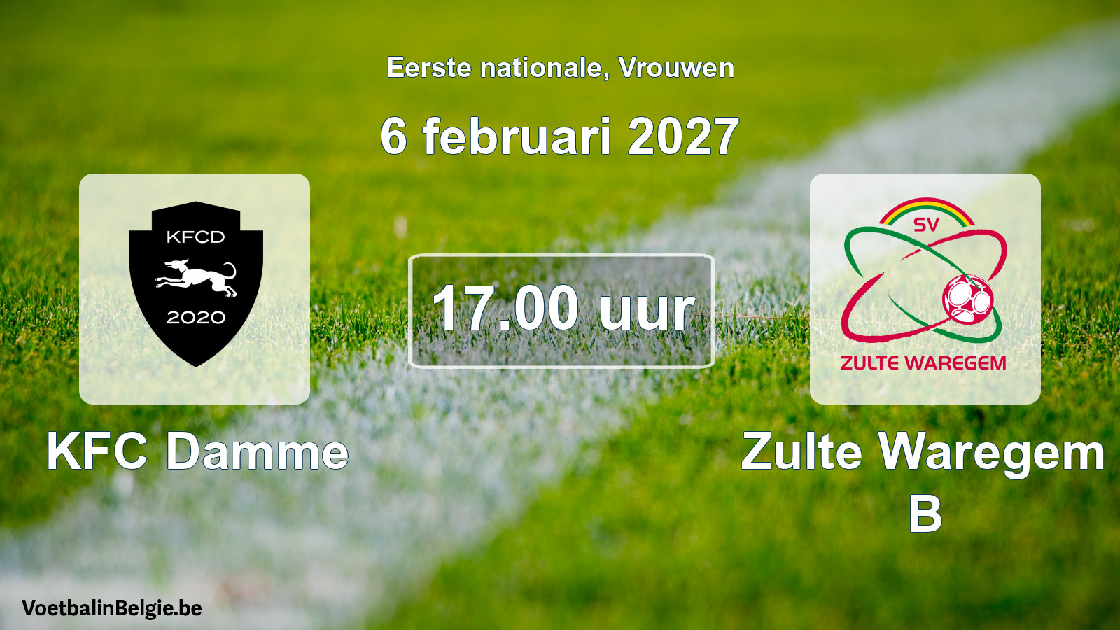 Match prévu football femmes: KFC Damme - Zulte Waregem B (6 février 2027)