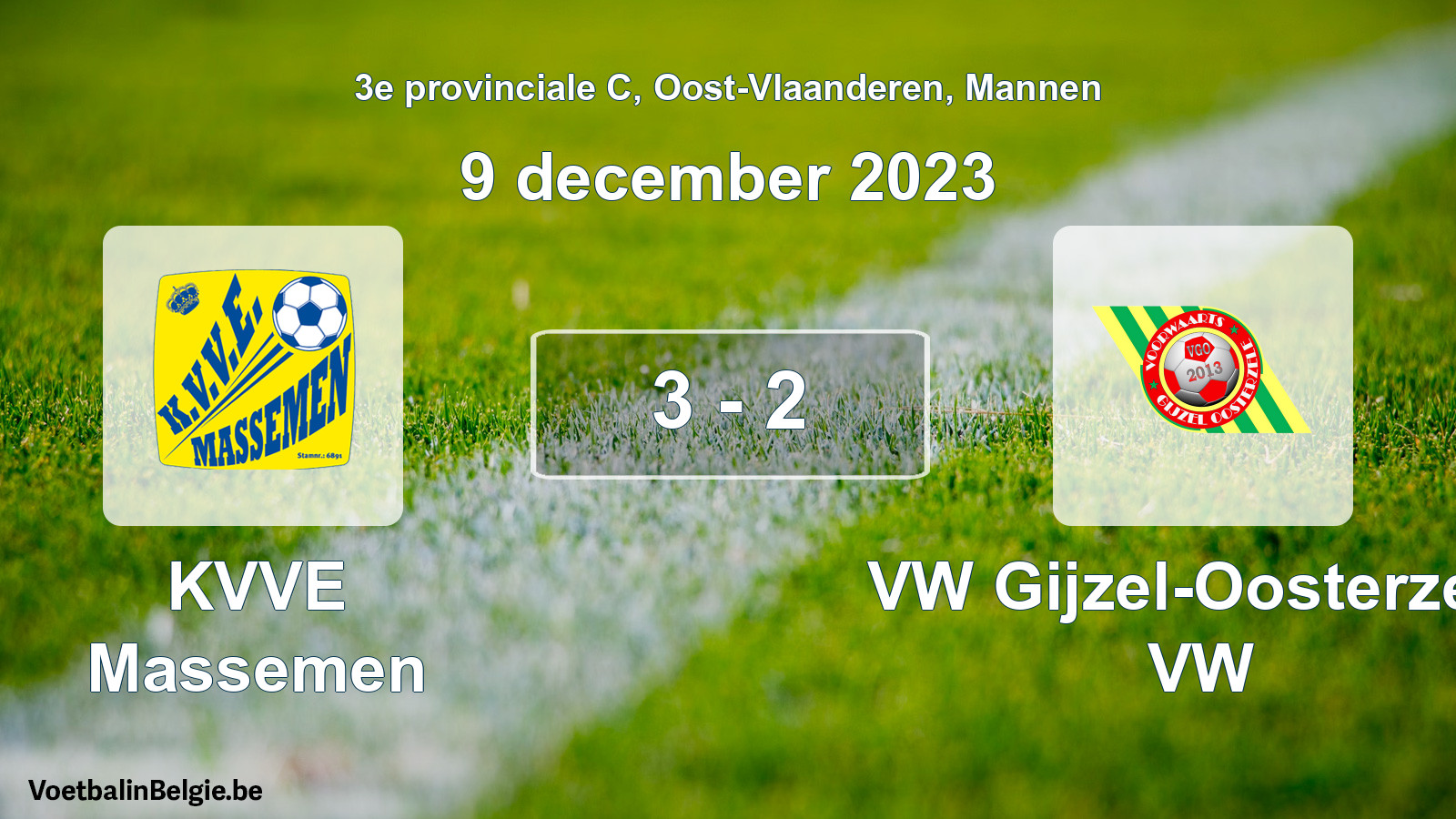 Gespeelde wedstrijd mannenvoetbal: KVVE Massemen - VW Gijzel-Oosterzele VW 3 - 2 (9 december 2023)