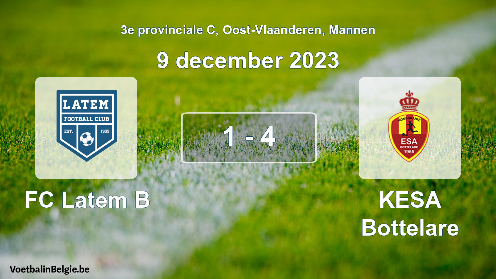 Gespeelde wedstrijd mannenvoetbal: FC Latem B - KESA Bottelare 1 - 4 (9 december 2023)