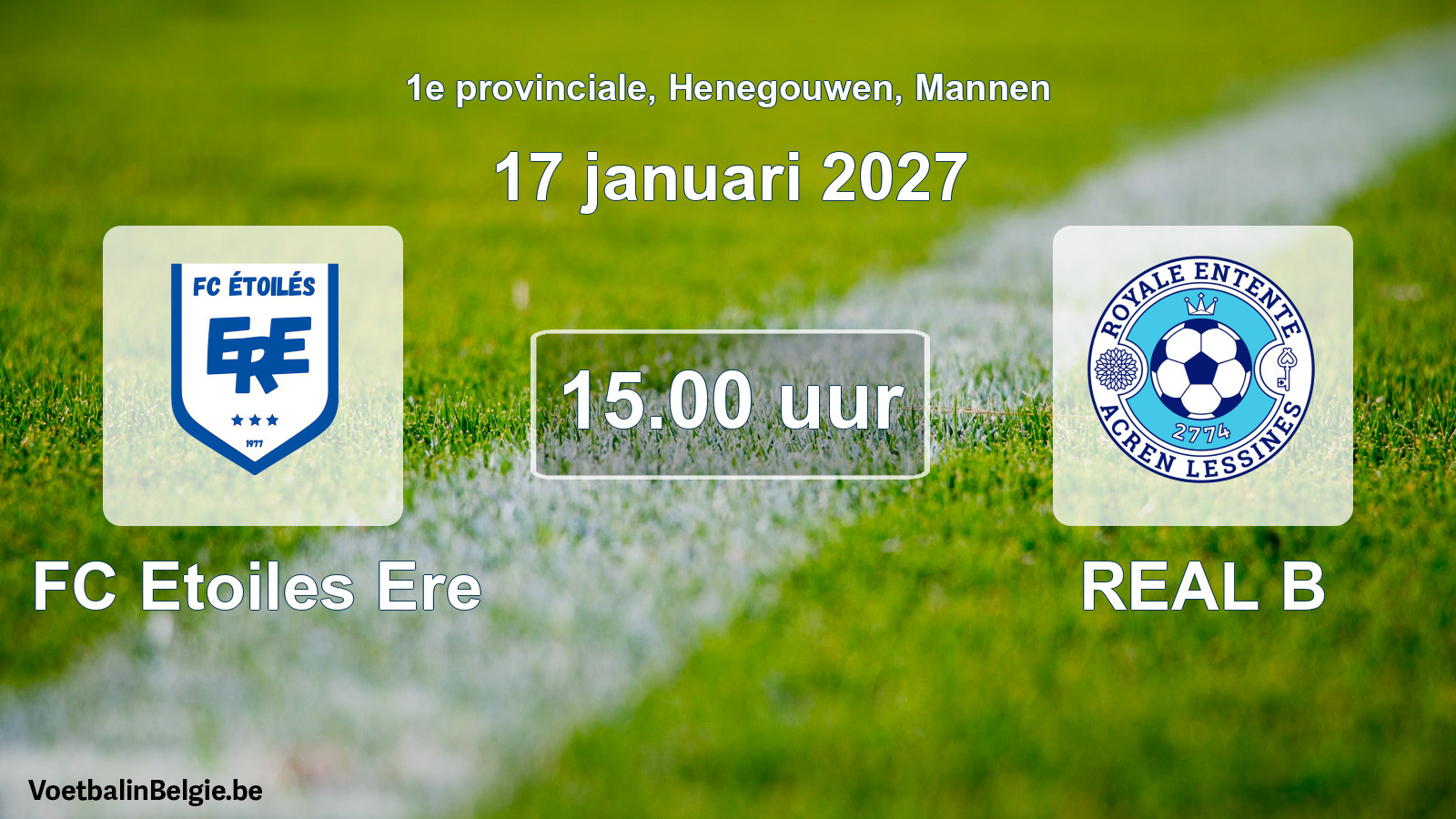 Geplande wedstrijd mannenvoetbal: FC Etoiles Ere - REAL B (17 januari 2027)