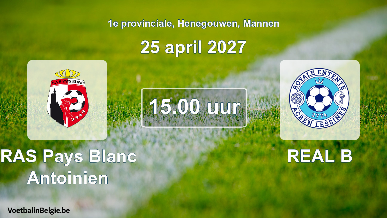 Geplande wedstrijd mannenvoetbal: RAS Pays Blanc Antoinien - REAL B (25 april 2027)
