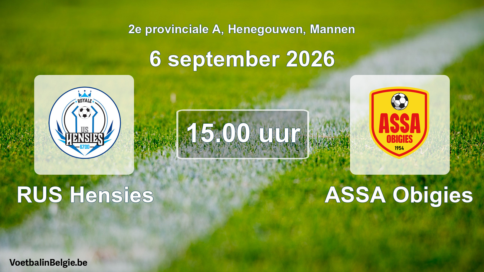 Geplande wedstrijd mannenvoetbal: RUS Hensies - ASSA Obigies (6 september 2026)