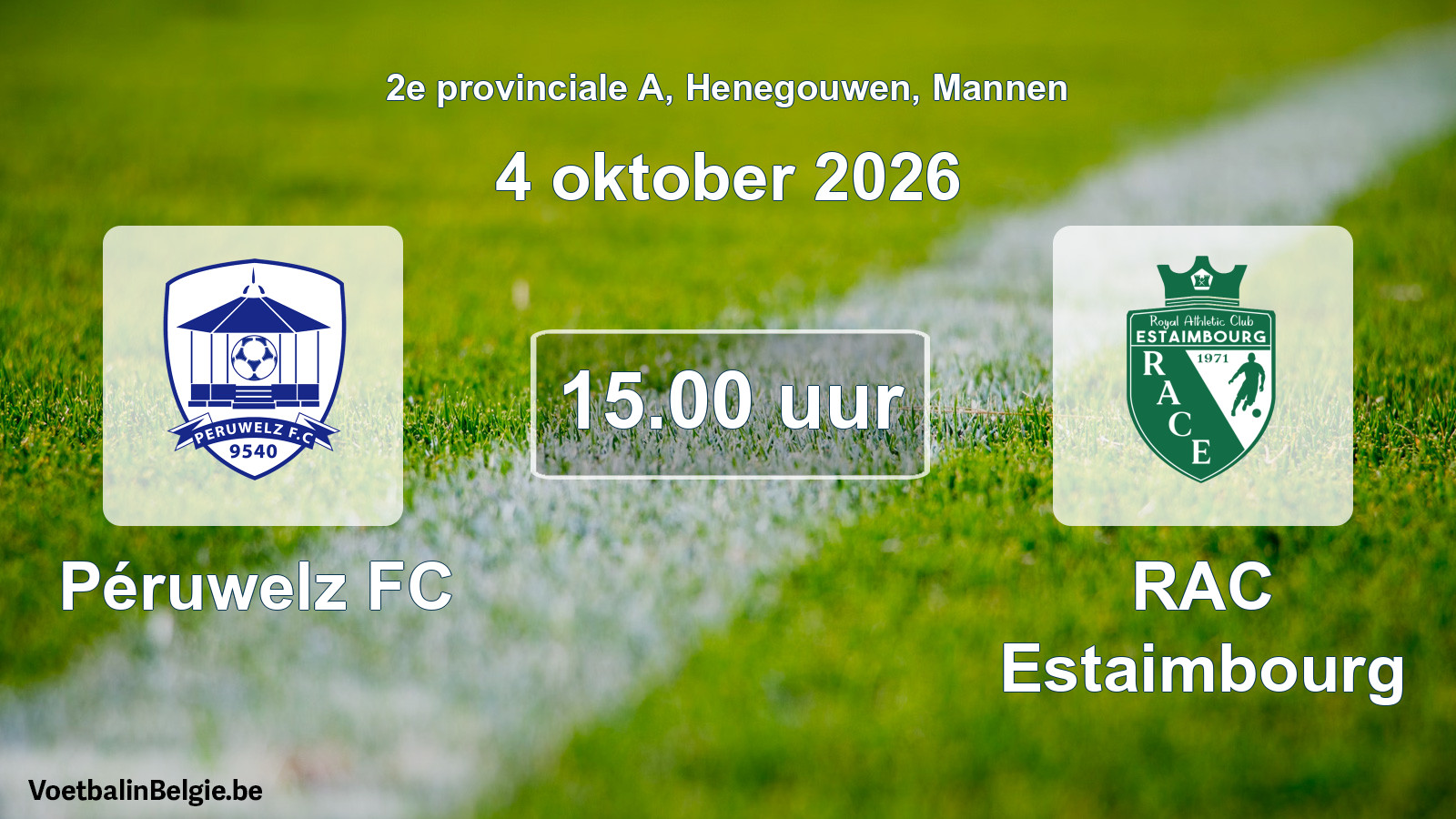 Geplande wedstrijd mannenvoetbal: Péruwelz FC - RAC Estaimbourg (4 oktober 2026)
