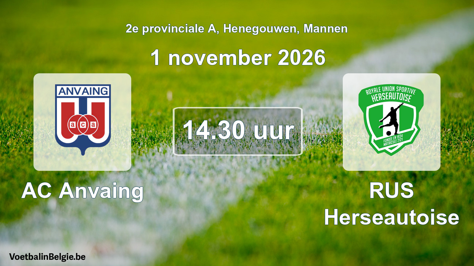 Match prévu football hommes: AC Anvaing - RUS Herseautoise (1 novembre 2026)