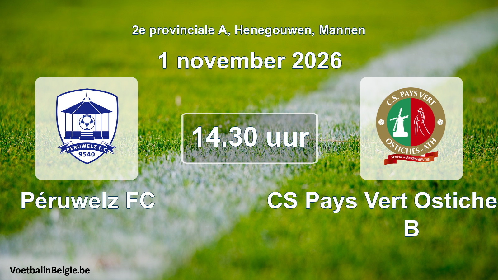 Geplande wedstrijd mannenvoetbal: Péruwelz FC - CS Pays Vert Ostiches-Ath B (1 november 2026)