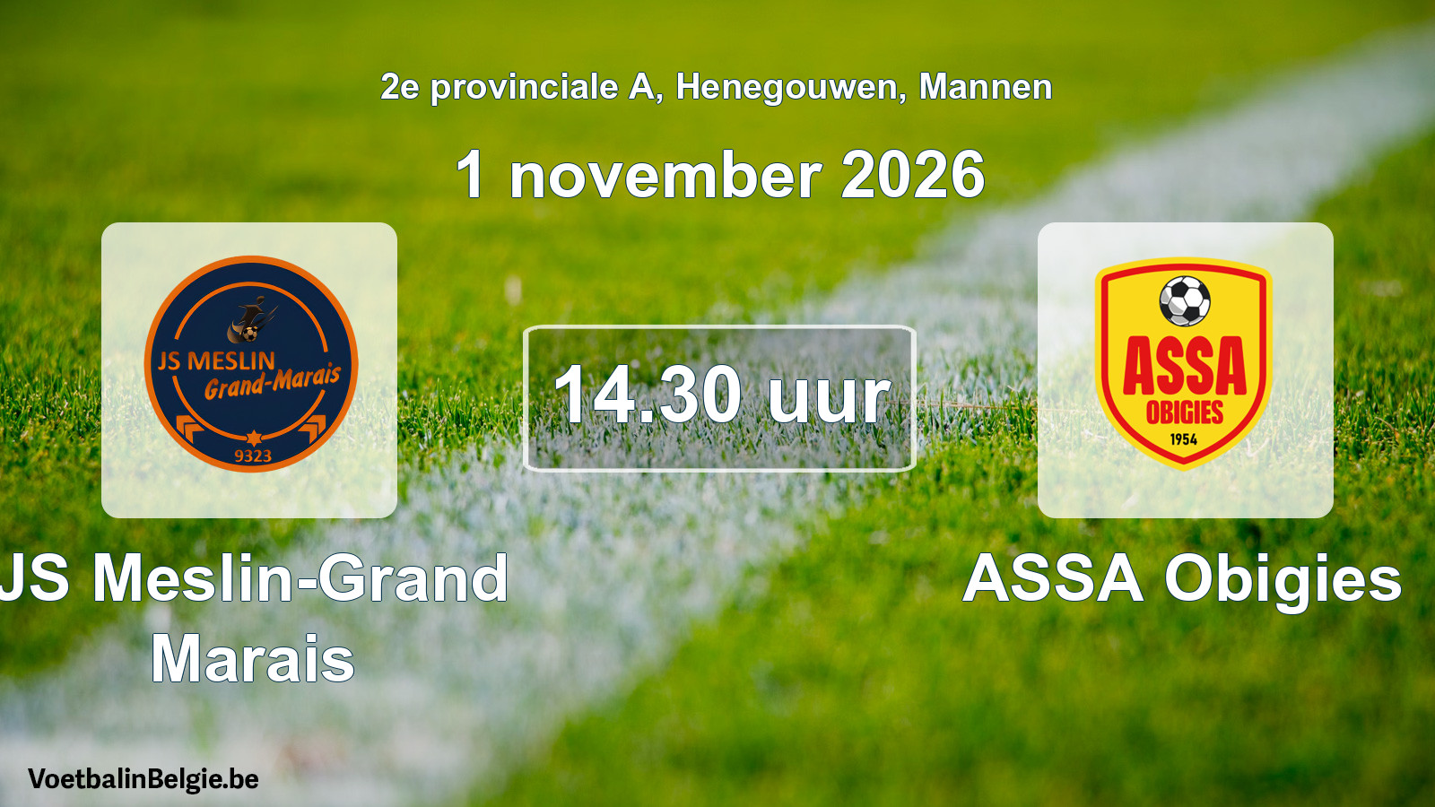 Match prévu football hommes: JS Meslin-Grand Marais - ASSA Obigies (1 novembre 2026)
