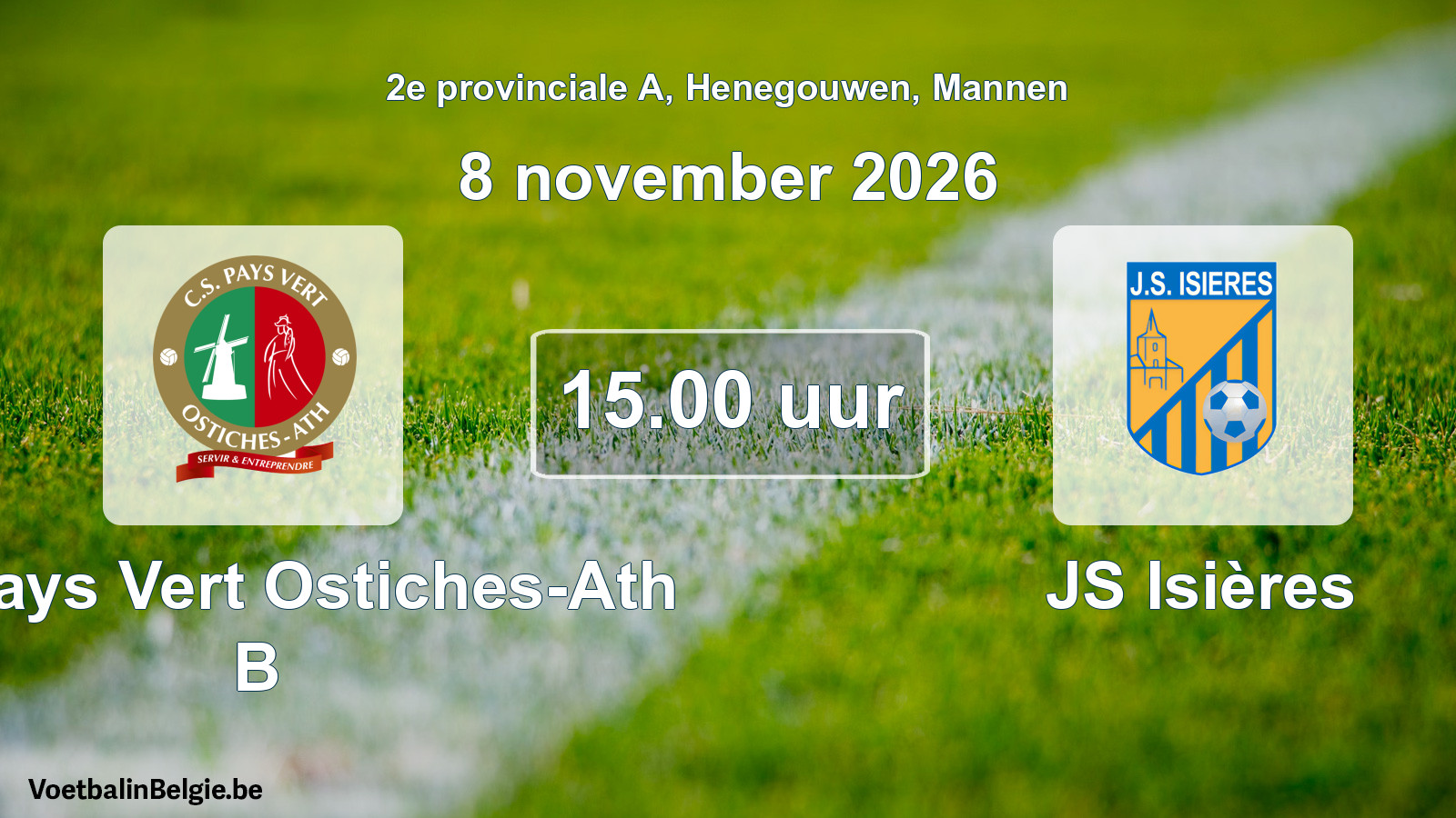 Geplande wedstrijd mannenvoetbal: CS Pays Vert Ostiches-Ath B - JS Isières (8 november 2026)