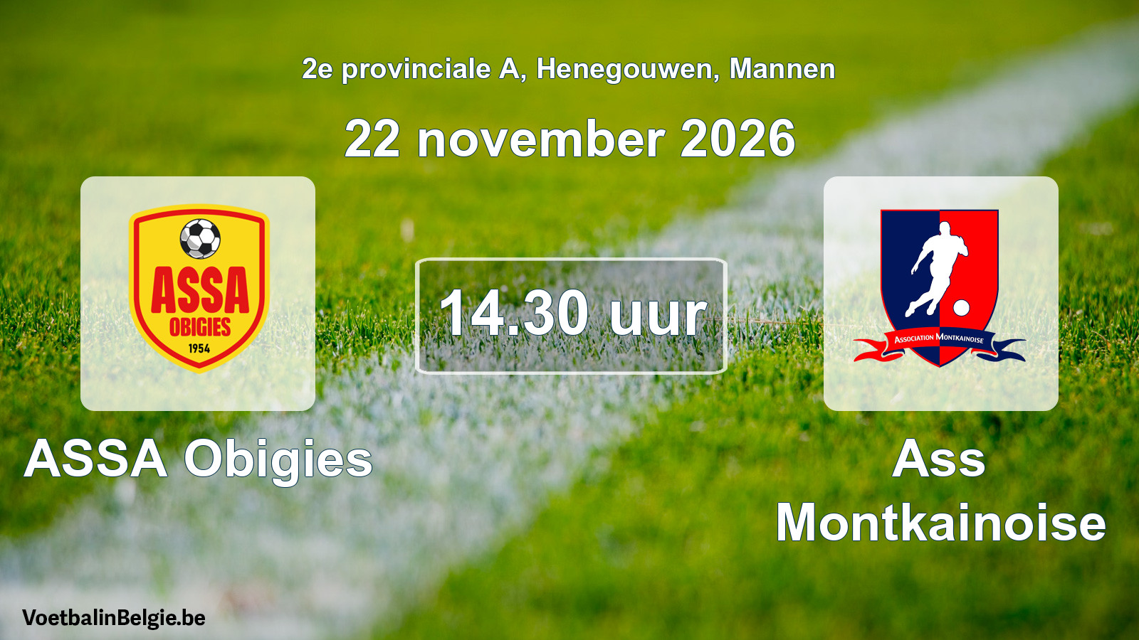 Geplande wedstrijd mannenvoetbal: ASSA Obigies - Ass Montkainoise (22 november 2026)