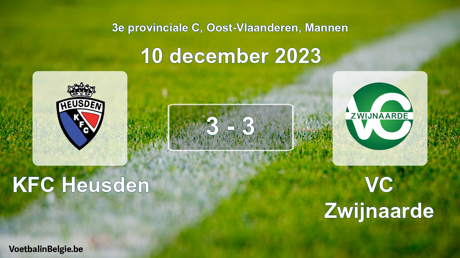 Gespeelde wedstrijd mannenvoetbal: KFC Heusden - VC Zwijnaarde 3 - 3 (10 december 2023)
