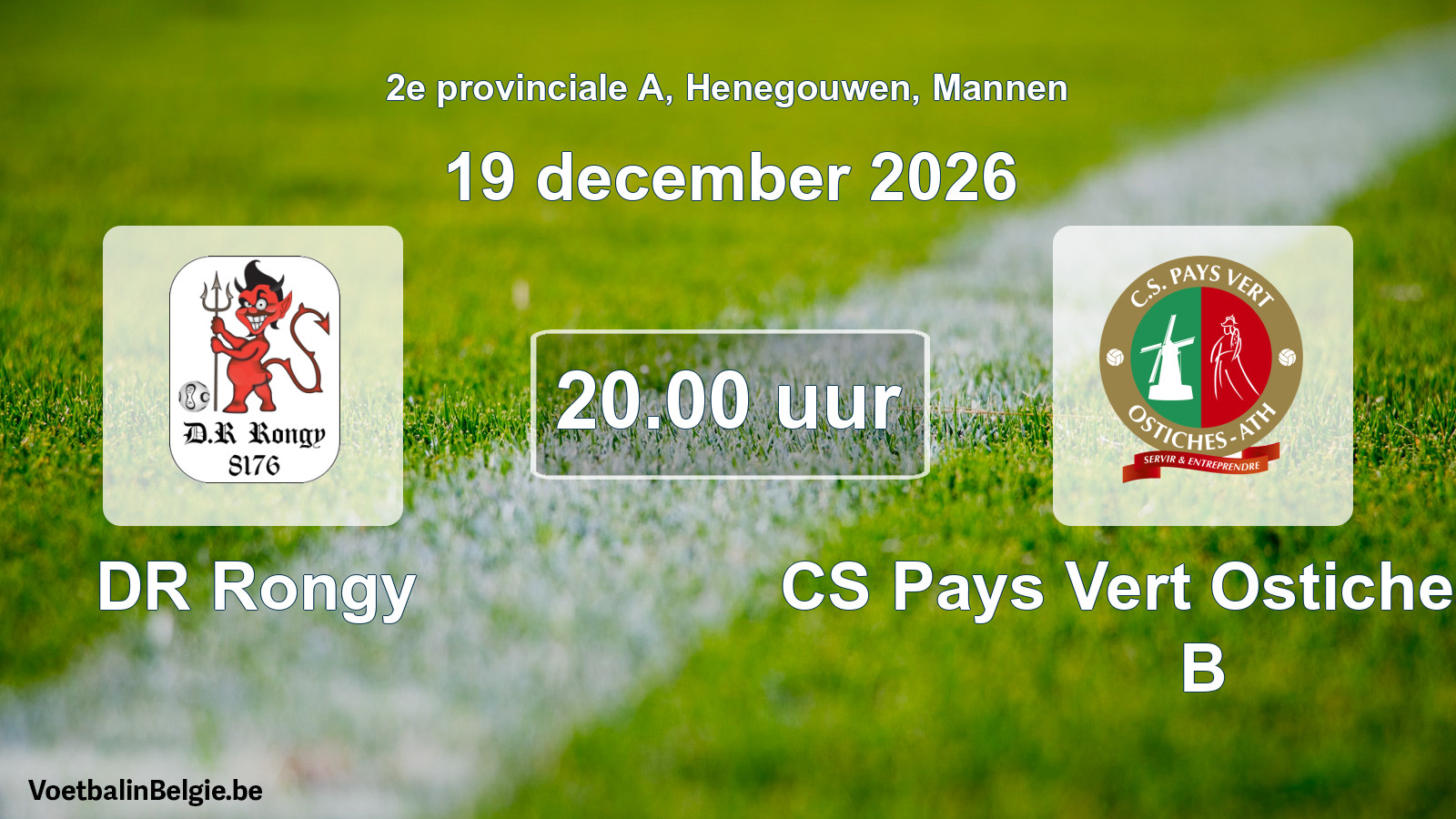 Geplande wedstrijd mannenvoetbal: DR Rongy - CS Pays Vert Ostiches-Ath B (19 december 2026)