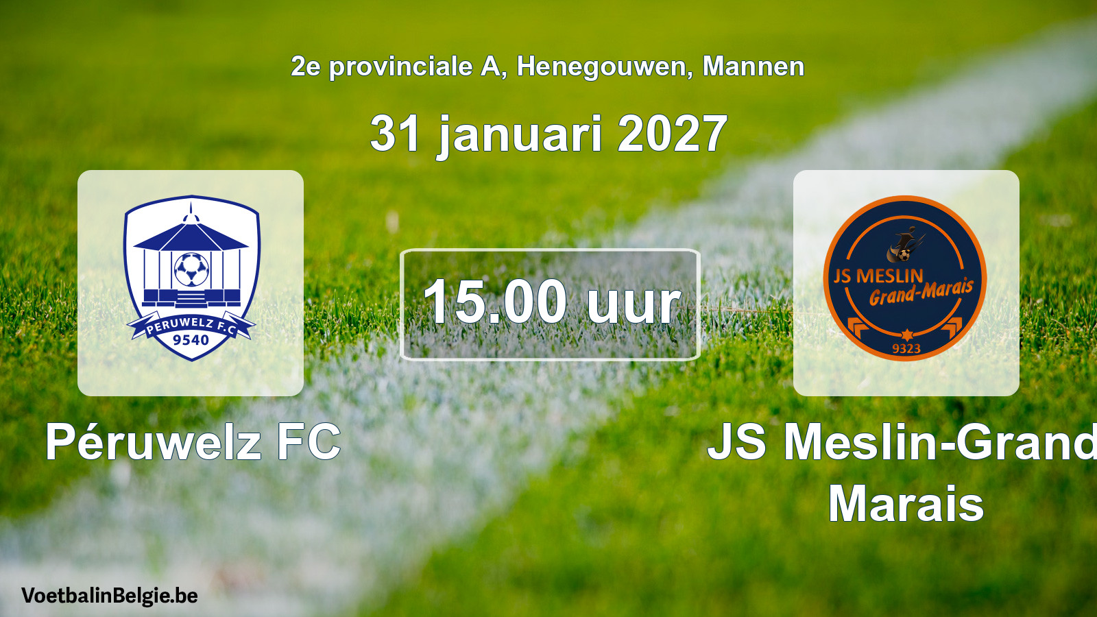 Geplande wedstrijd mannenvoetbal: Péruwelz FC - JS Meslin-Grand Marais (31 januari 2027)