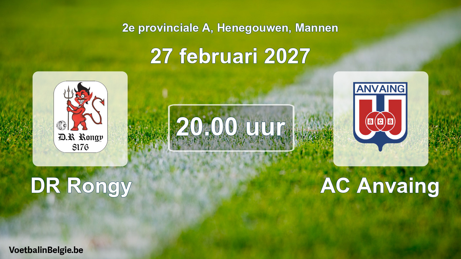 Match prévu football hommes: DR Rongy - AC Anvaing (27 février 2027)