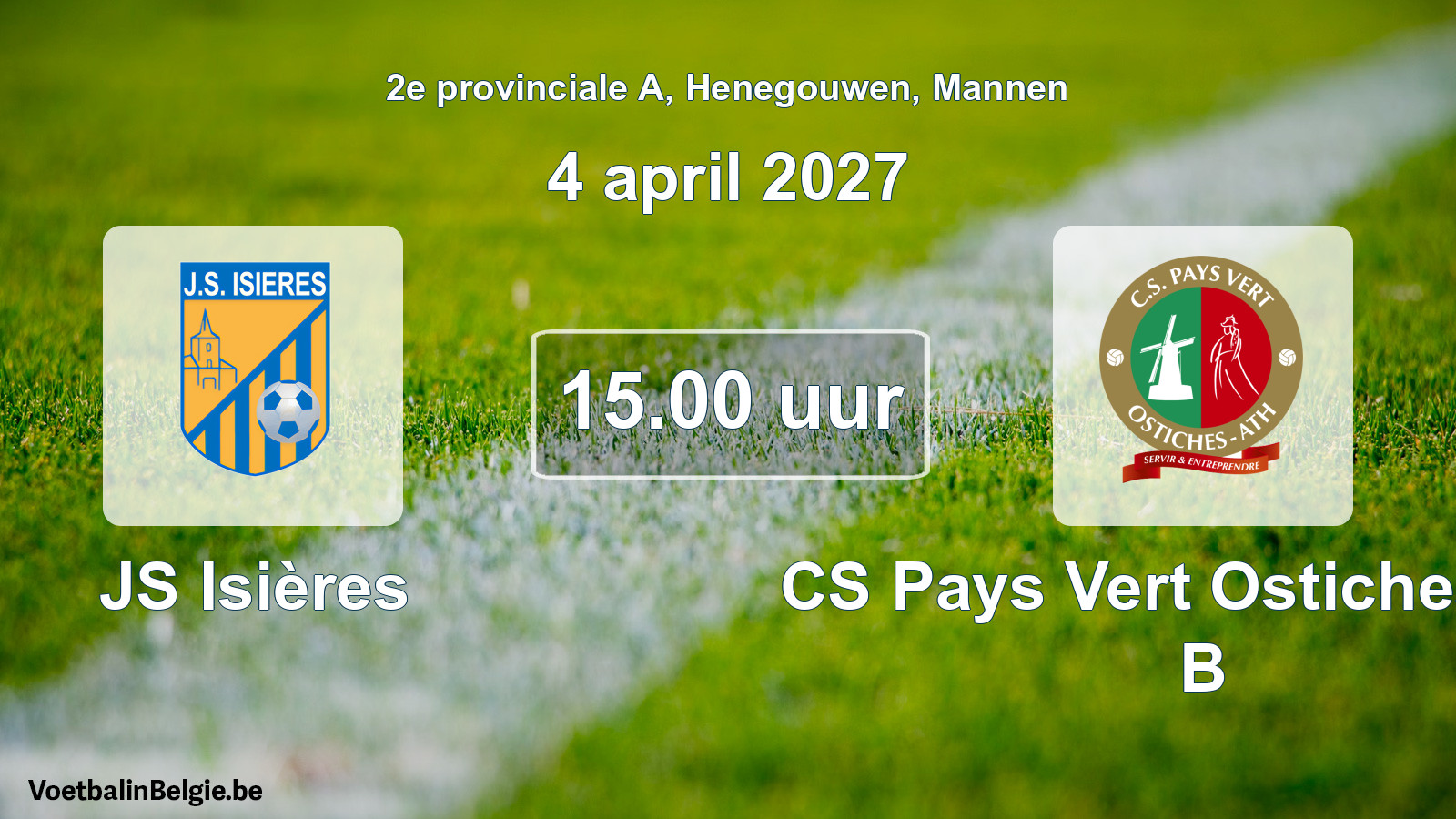 Geplande wedstrijd mannenvoetbal: JS Isières - CS Pays Vert Ostiches-Ath B (4 april 2027)