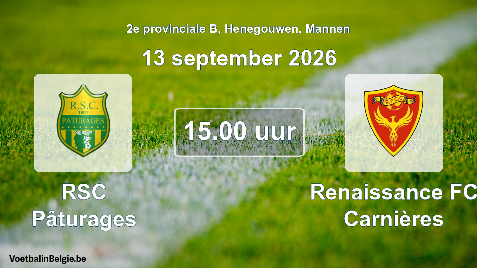 Geplande wedstrijd mannenvoetbal: RSC Pâturages - Renaissance FC Carnières (13 september 2026)