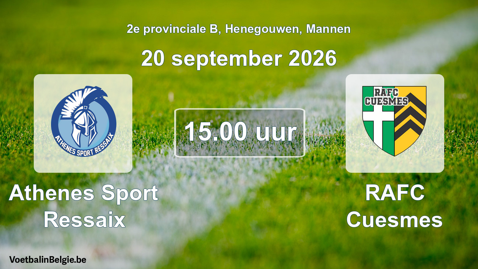 Match prévu football hommes: Athenes Sport Ressaix - RAFC Cuesmes (20 septembre 2026)