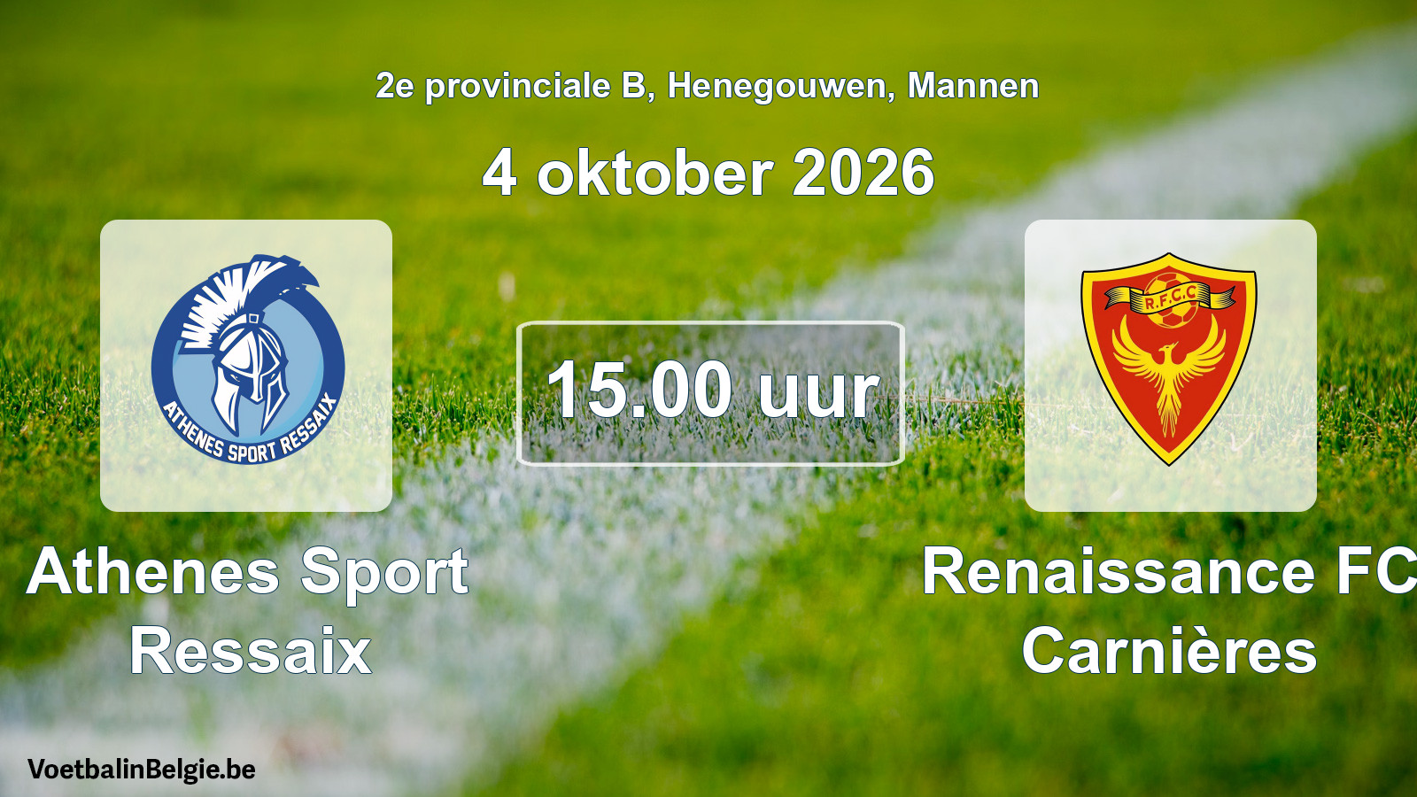 Geplande wedstrijd mannenvoetbal: Athenes Sport Ressaix - Renaissance FC Carnières (4 oktober 2026)