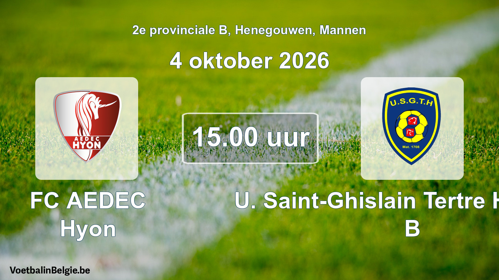 Match prévu football hommes: FC AEDEC Hyon - U. Saint-Ghislain Tertre Hautrage B (4 octobre 2026)