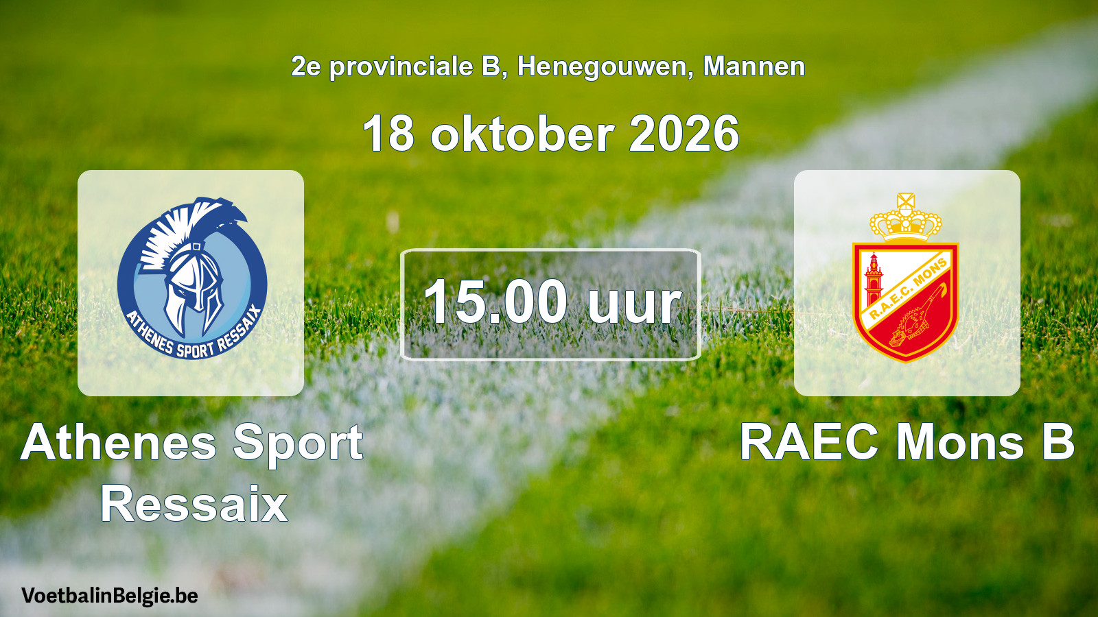 Geplande wedstrijd mannenvoetbal: Athenes Sport Ressaix - RAEC Mons B (18 oktober 2026)