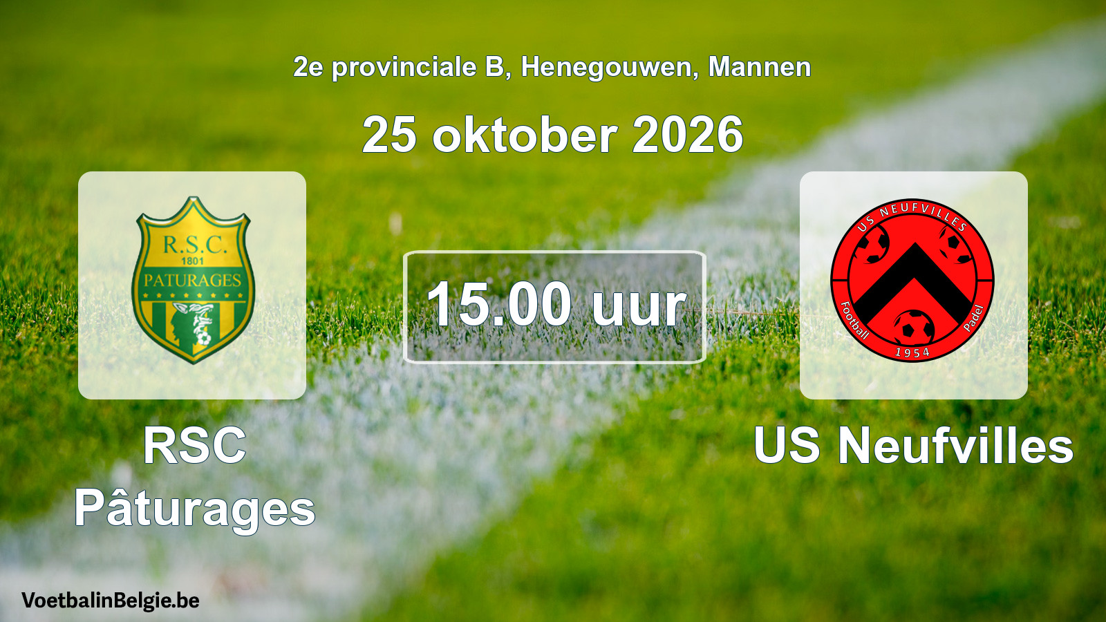 Geplande wedstrijd mannenvoetbal: RSC Pâturages - US Neufvilles (25 oktober 2026)
