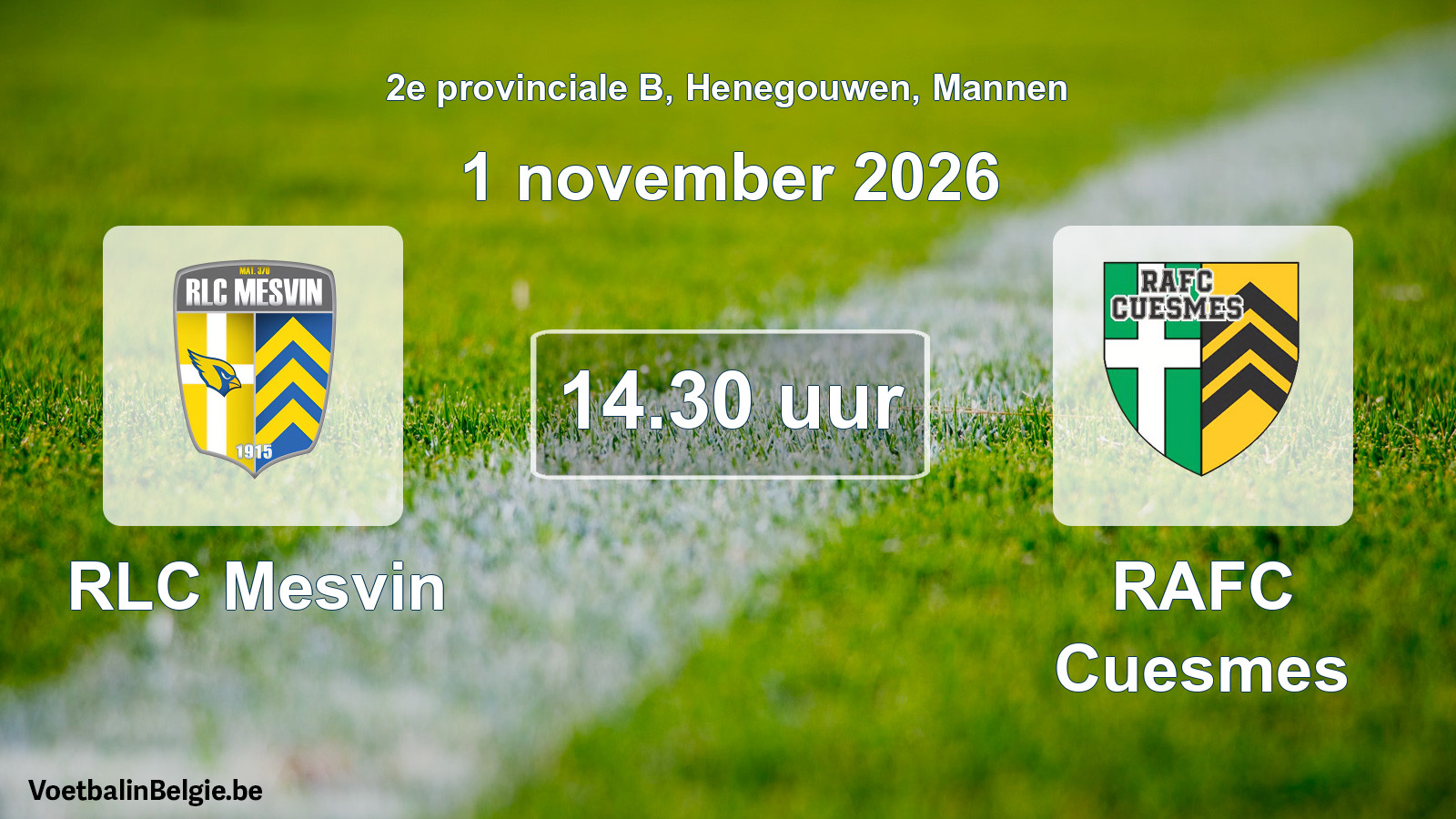 Geplande wedstrijd mannenvoetbal: RLC Mesvin - RAFC Cuesmes (1 november 2026)
