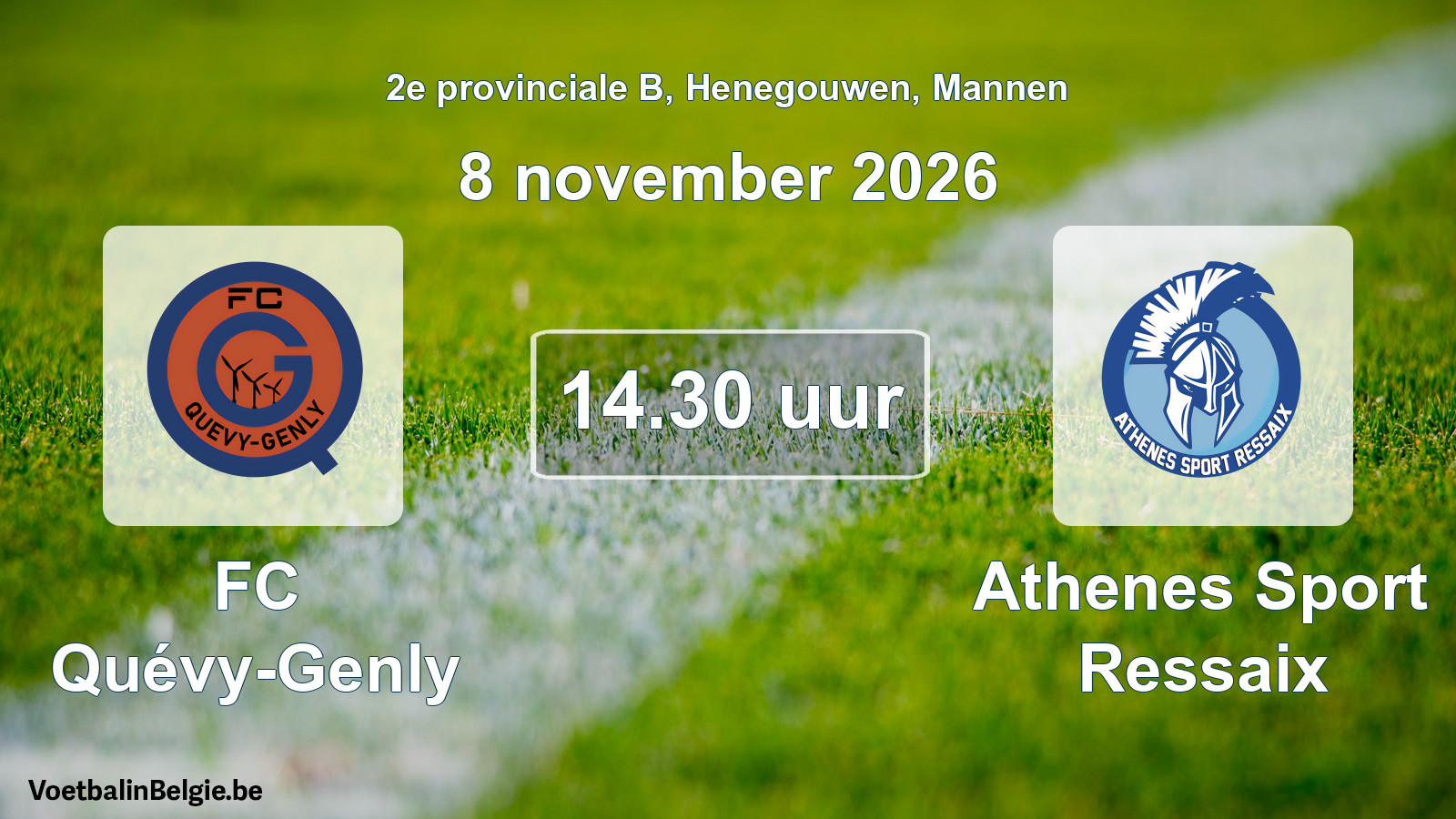 Geplande wedstrijd mannenvoetbal: FC Quévy-Genly - Athenes Sport Ressaix (8 november 2026)