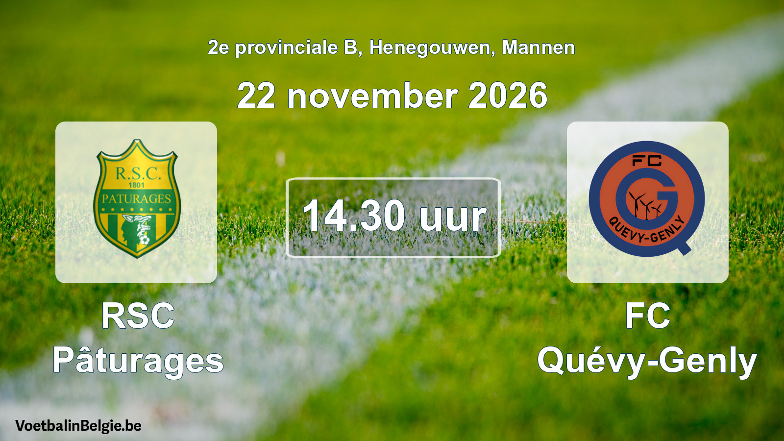 Match prévu football hommes: RSC Pâturages - FC Quévy-Genly (22 novembre 2026)