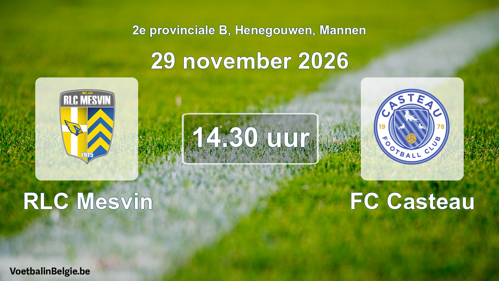 Geplande wedstrijd mannenvoetbal: RLC Mesvin - FC Casteau (29 november 2026)