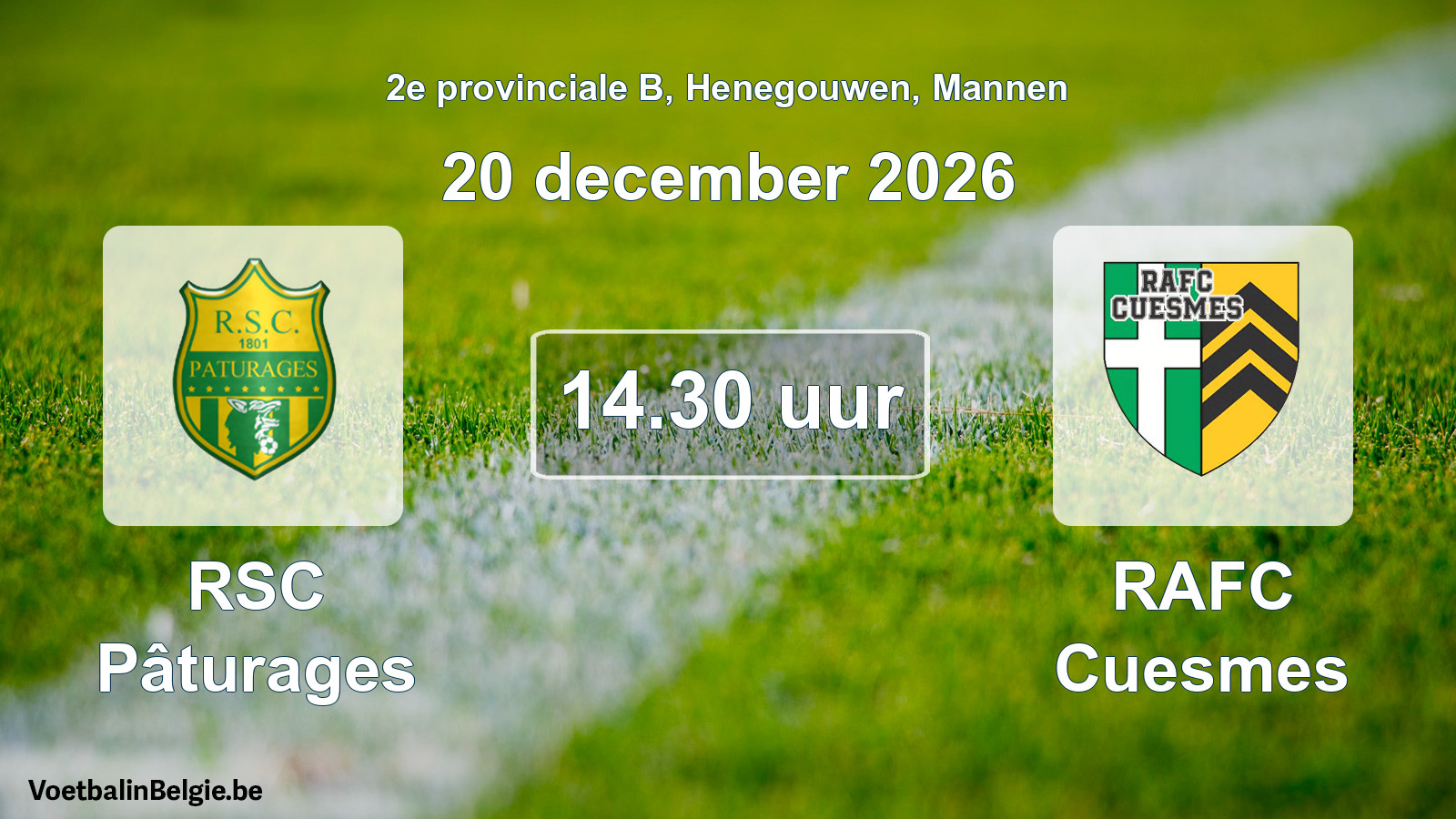 Geplande wedstrijd mannenvoetbal: RSC Pâturages - RAFC Cuesmes (20 december 2026)