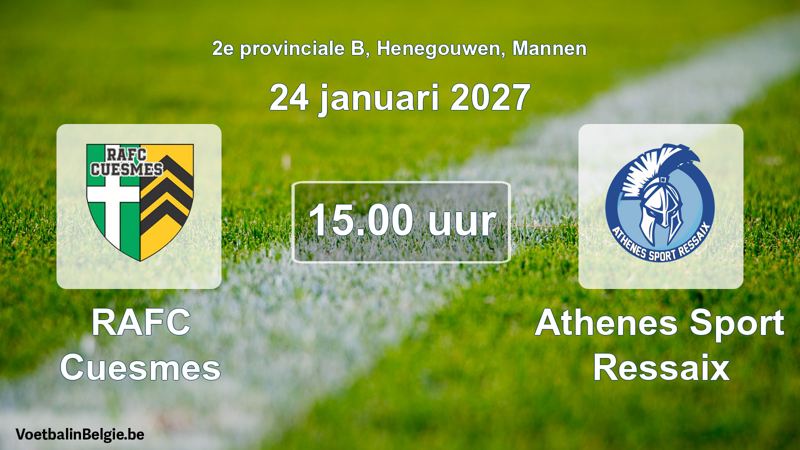 Geplande wedstrijd mannenvoetbal: RAFC Cuesmes - Athenes Sport Ressaix (24 januari 2027)