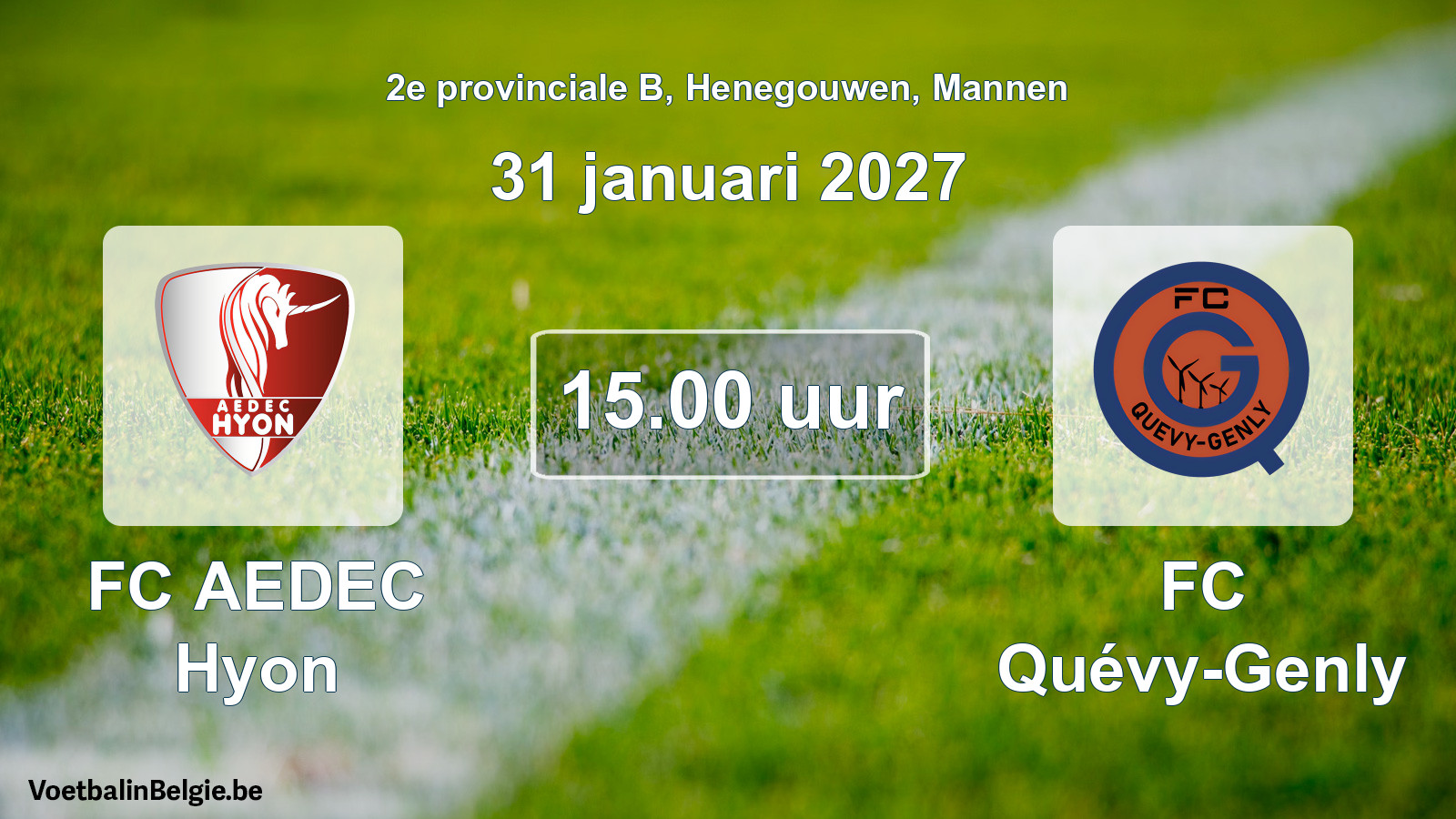 Geplande wedstrijd mannenvoetbal: FC AEDEC Hyon - FC Quévy-Genly (31 januari 2027)