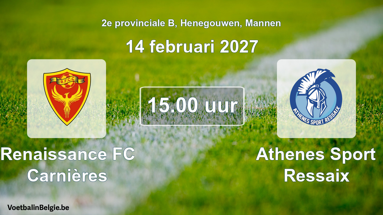 Geplande wedstrijd mannenvoetbal: Renaissance FC Carnières - Athenes Sport Ressaix (14 februari 2027)