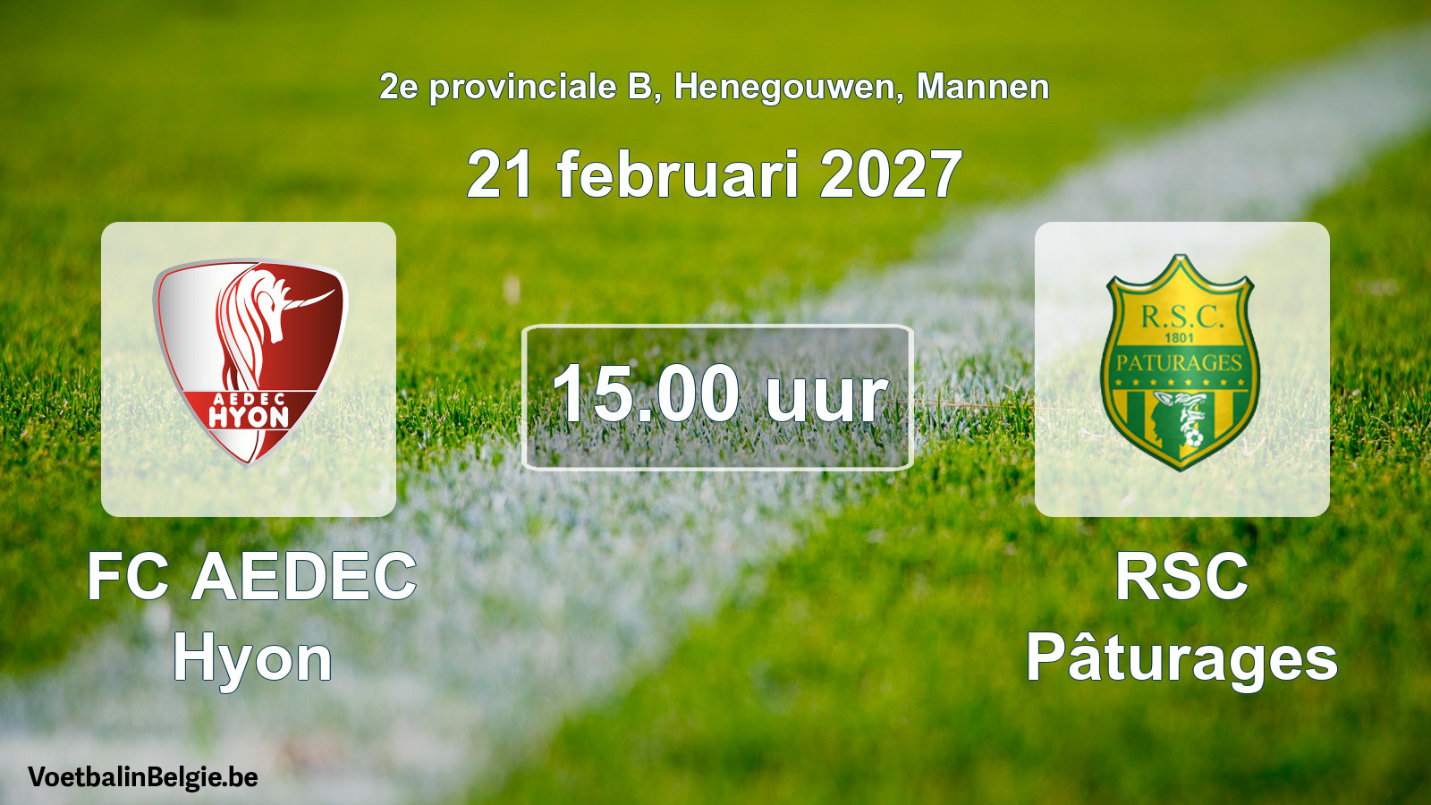Geplande wedstrijd mannenvoetbal: FC AEDEC Hyon - RSC Pâturages (21 februari 2027)