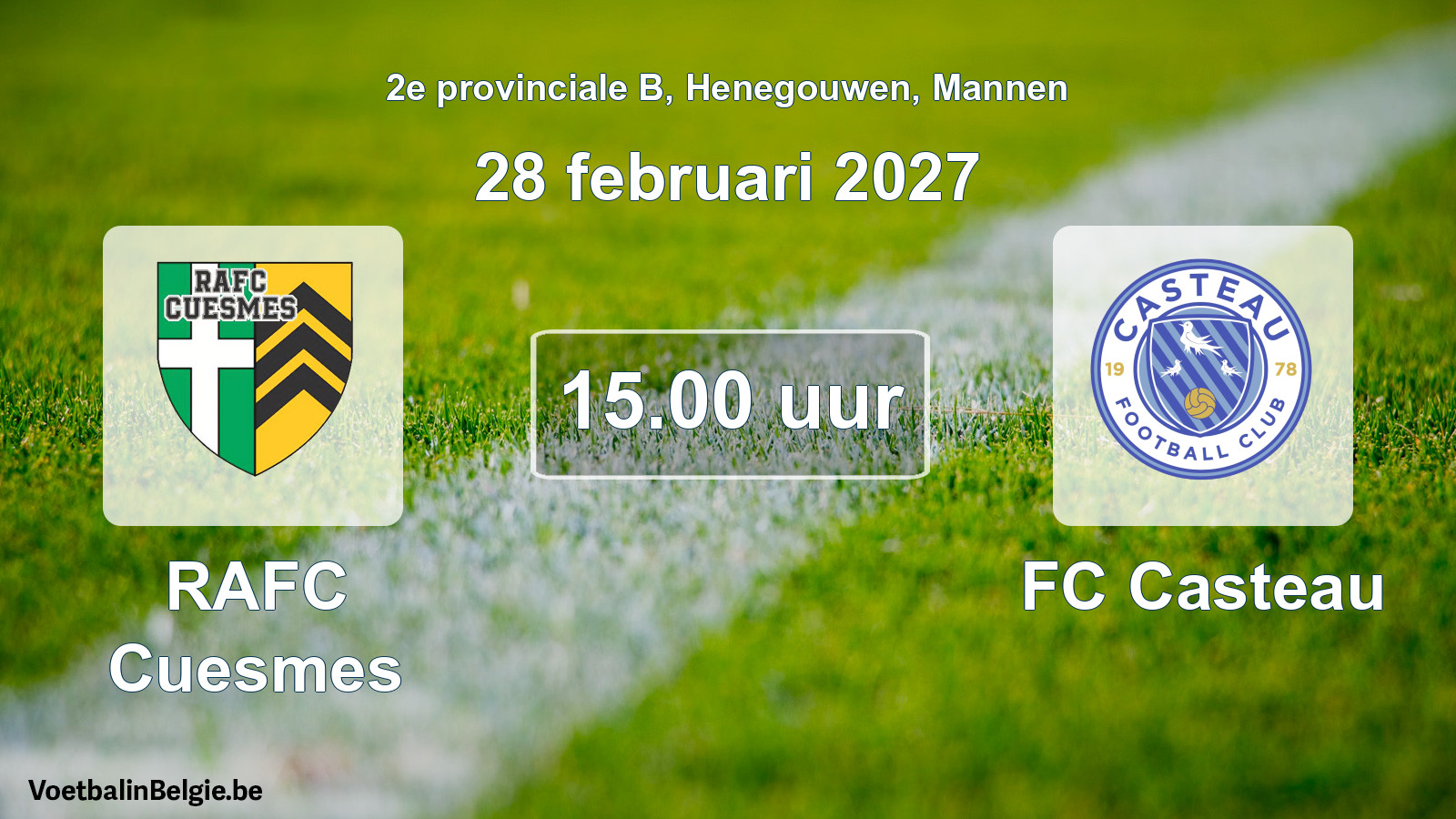 Geplande wedstrijd mannenvoetbal: RAFC Cuesmes - FC Casteau (28 februari 2027)